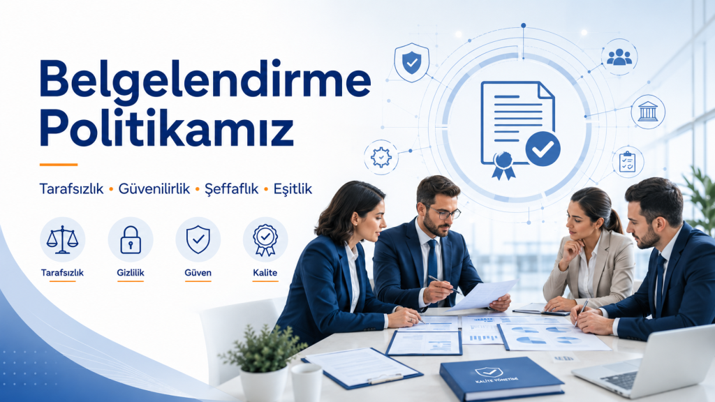 Belgelendirme politikamız kapsamında tarafsızlık, güvenilirlik, şeffaflık ve eşitlik ilkelerini anlatan kurumsal görsel