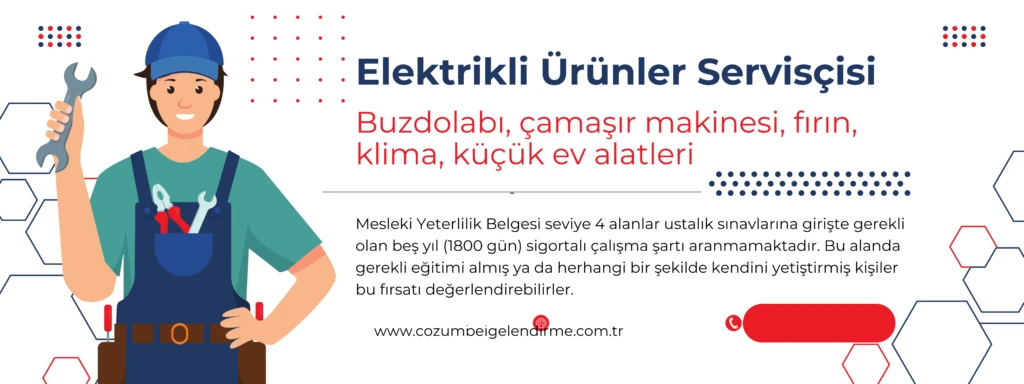 Meslek Tanımı
Elektronik ve Elektrikli Ürünler Servisçisi (Seviye 4), ev, ofis ve benzeri ortamlarda
kullanılan her nevi elektronik, elektrikli ve elektromekanik alet ve cihazların basit veya
karmaşık, rutin ya da rutin olmayan arızalarını tespit edebilen ve bu arızaların giderilmesi için
gerekli yöntemi seçerek belirli bir sürede uygulayabilen ve alet ve cihazların koruyucu,
periyodik bakımlarını gerçekleştiren kişidir. Gerçekleştirilen bakım veya onarım işleminin
geçerli talimatlar ve tüketici koruma kanunu hükümleri çerçevesinde gerçekleştirilmesi,
tüketicilere gerçekleştirilecek ve gerçekleştirilmiş olan faaliyetle ilgili tam ve doğru bilginin
aktarılması, işleme göre alet veya cihazın kusursuz şekilde çalışır duruma getirilmesi,
malzemelerin ve donanımın zarar görmemesi, çevreye zarar verilmemesi ve işlemlerin
güvenli bir şekilde belirlenen süre içinde tamamlanması esastır.
Bakım, onarım işlemi gerçekleştirilecek alet veya cihazın bakım prosedürünün belirlenmesi,
arıza ve sorunların doğru olarak tespit edilmesi ve kullanılacak uygun yedek parçaların
seçilmesi, montaj, demontaj, lehimleme, sıkma benzeri işlemlerin yapılması ve bu işlemler
sonucunda alet veya cihazların fabrika çıkış özelliklerine uygun olması, gerekli dokümanların
eksiksiz doldurulması ve alet veya cihazın gerekli biçimde monte edilmesi veya konumlandırılması elektronik ve elektrikli ürünler servisçisinin mesleki yetkinliğini gerektirir.
Elektronik ve elektrikli ürünler servisçisinin elektrik, elektronik, elektromekanik, ölçme ve
kontrol aletleri, takımlar ve yedek parçalar hakkında yeterli bilgi sahibi olması gerekir.
Elektronik ve Elektrikli Ürünler Servisçisi (Seviye 4), kısmi nezaret altında gerçekleştirdiği
çeşitli türdeki işlemlerin doğruluğundan, zamanlamasından, kalitesinden ve güvenli bir
şekilde tamamlanmasından sorumludur. İşlemlerin yapılmasında iş talimatlarına uygun çalışır
ve sorumluluk alanı dışında kalan arızaları ve hataları ilgili kişilere bildirir. İşlemleri
tamamlanan alet ve cihazların fabrika çıkış değerlerine uygun ve kusursuz çalışır durumda
olması, çalışılan yerin ve kullanılan donanımın bakım ve temizliğinin yapılması ve birlikte
çalışılan diğer kişilerin emniyetinin sağlanması  elektronik ve elektrikli ürünler servisçisinin
sorumlulukları arasında yer alır.