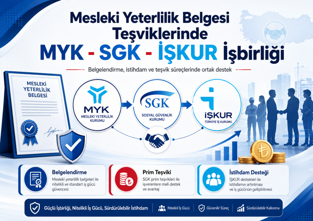 Mesleki Yeterlilik Belgesi teşviklerinde MYK SGK İŞKUR işbirliği