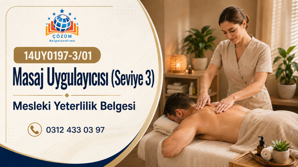 Masaj uygulaması yapan uzman ve 14UY0197-3/01 Masaj Uygulayıcısı MYK Belgesi görseli